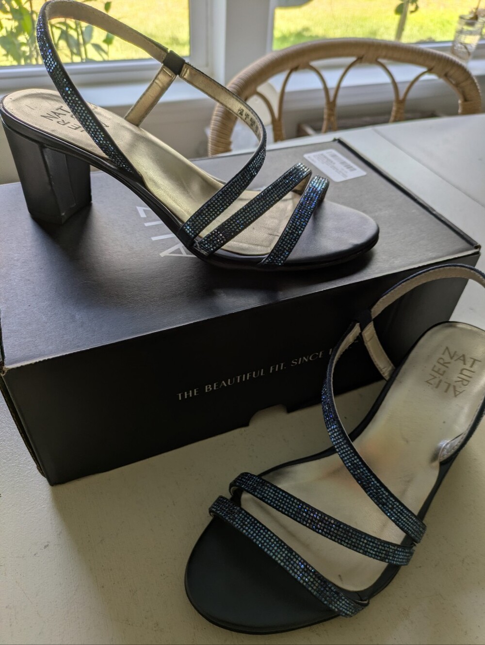 Naturalizer Blue Strappy Sparkle Block Heels